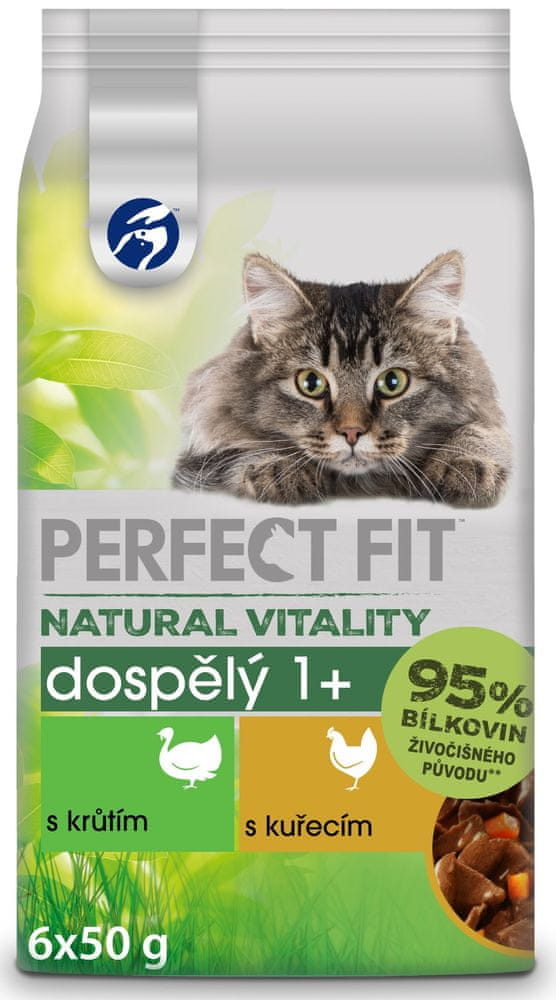 Perfect fit Natural Vitality kapsičky s morčacím s kuracím mäsom pre dospelé mačky 12× (6×50 g)